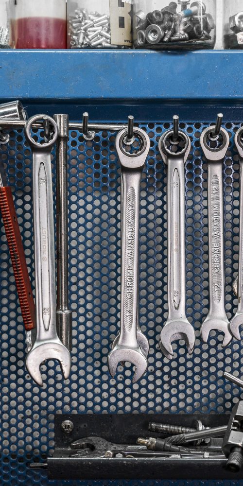 Automotive tools and equipment arranged in a professional workshop in Malaysia